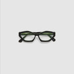 Franky Optical  by Tribu Eyewear — Black on Green Cat-eye optical frame, detailed view studio lighting. 