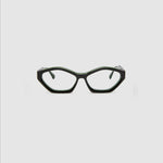 Franky Optical  by Tribu Eyewear — Black on Green Cat-eye optical frame, front view studio lighting. 