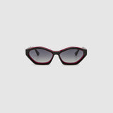 Franky Polarised Sunglasses by Tribu Eyewear — Black on Red Acetate Cat-eye frame with grey lens, front view grey background.