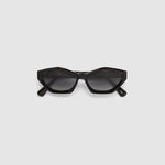 Franky Grey Polarised Sunglasses by Tribu Eyewear — Black on Tort Cat-eye frame, flat view grey background.