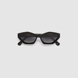 Franky Grey Polarised Sunglasses by Tribu Eyewear — Black on Tort Cat-eye frame, flat view grey background.