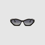 Franky Grey Polarised Sunglasses by Tribu Eyewear — Black on Tort Cat-eye frame, front view grey background.