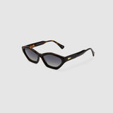 Franky Grey Polarised Sunglasses by Tribu Eyewear — Black on Tort Cat-eye frame, side view grey background.