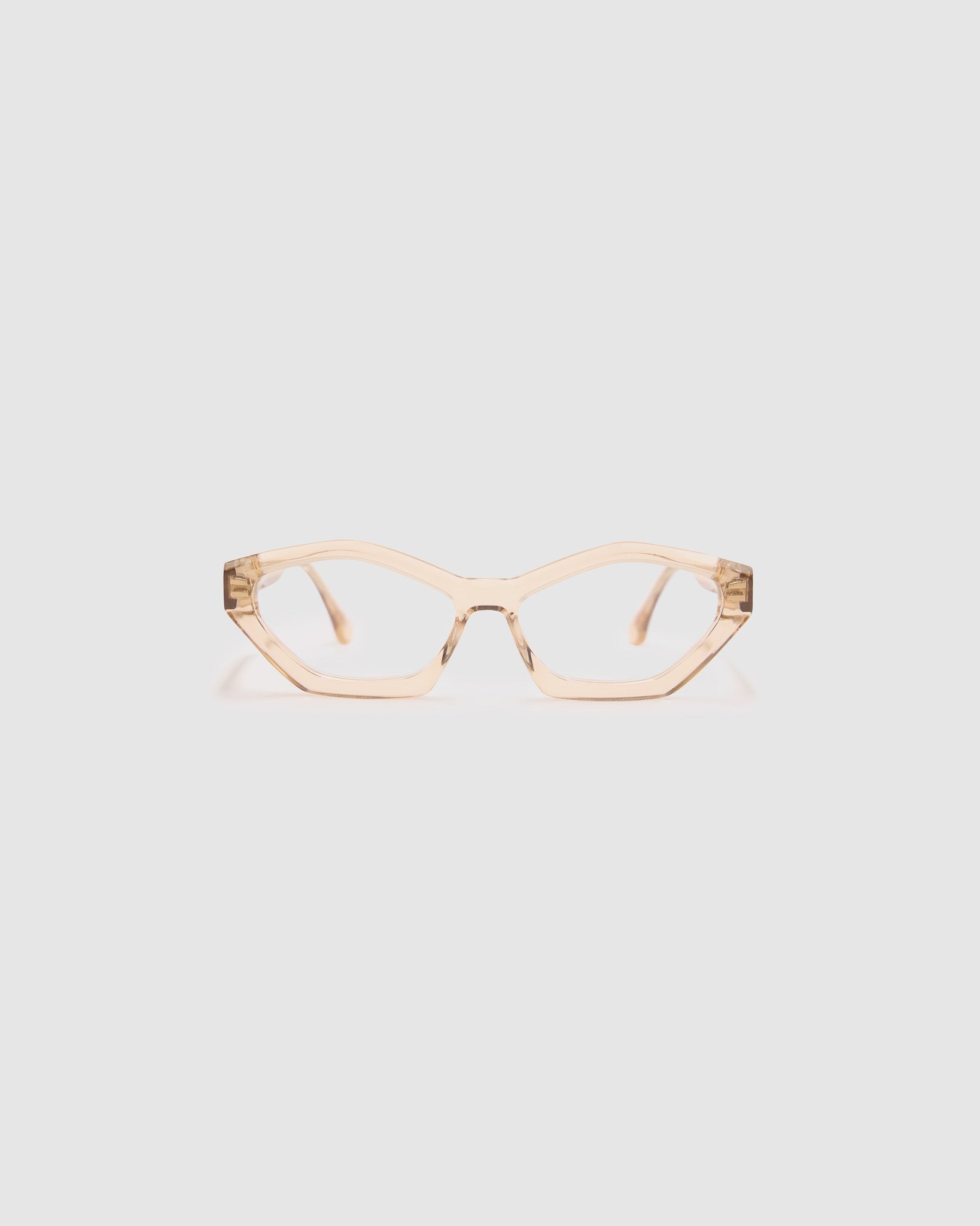 Franky Optical  by Tribu Eyewear — Champagne Crystal Cat-eye optical frame, front view studio lighting. 