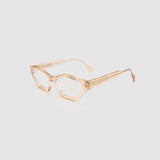 Franky Optical  by Tribu Eyewear — Champagne Crystal Cat-eye optical frame, side view studio lighting. 