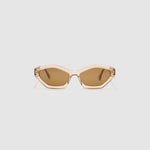 Franky Polarised Sunglasses by Tribu Eyewear — Champagne Crystal Cat-eye brown lens, front view, grey background.
