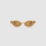 Franky Polarised Sunglasses by Tribu Eyewear — Champagne Crystal Cat-eye brown lens, front view, grey background.
