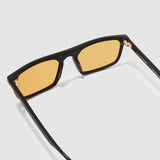 Gentleman Sunglasses by Tribu Eyewear — Matte balk acetate frame, desert orange lens detailed view.