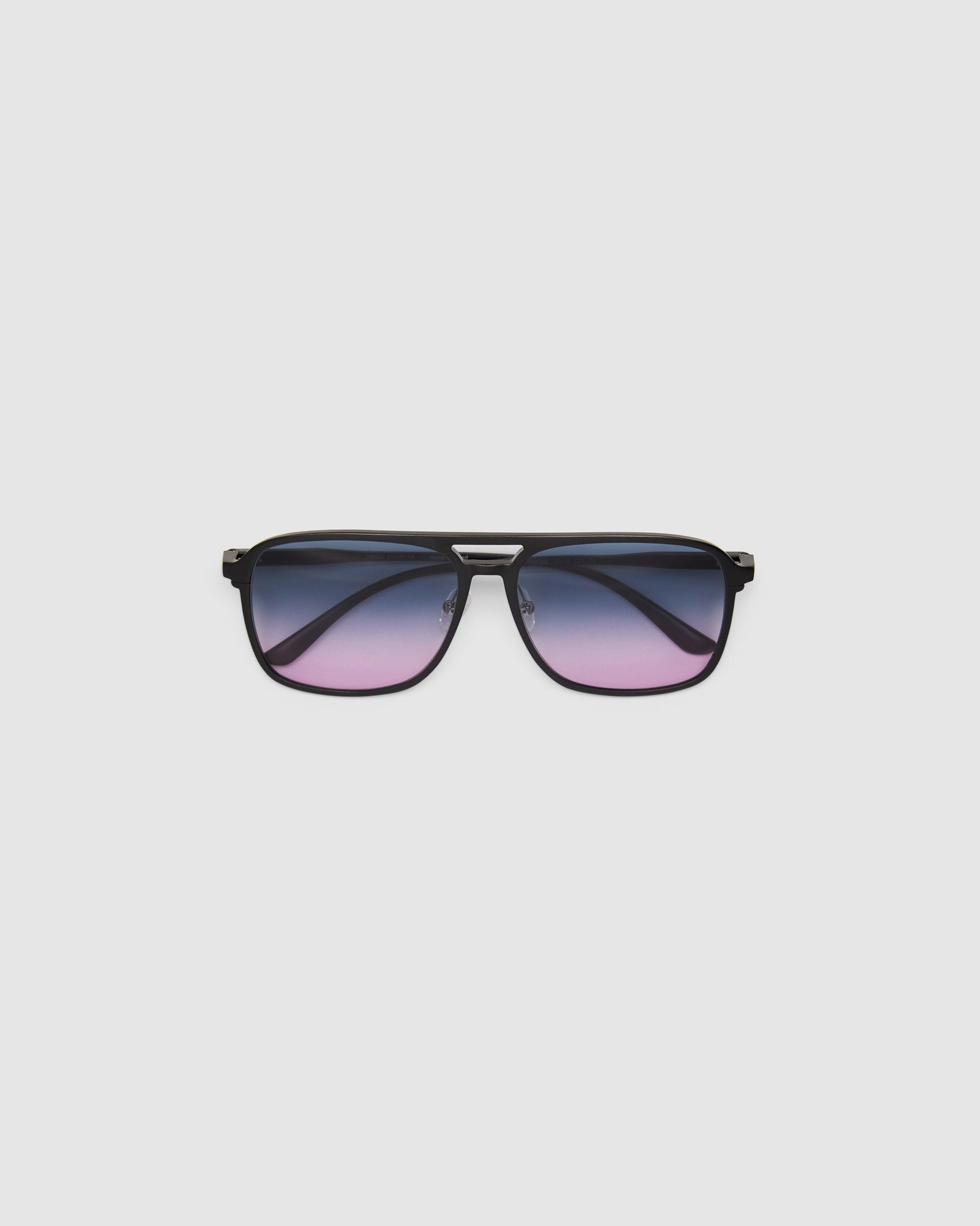 Oscar Sunglasses by Tribu Eyewear — Black Aluminium Aviator frame, Deep Ocean lens flat view.
