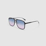 Oscar Sunglasses by Tribu Eyewear — Black Aluminium Aviator frame, Deep Ocean lens side view.