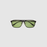 Oscar Sunglasses by Tribu Eyewear — Black Aluminium Aviator frame, Sage lens flat view. 