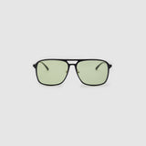 Oscar Sunglasses by Tribu Eyewear — Black Aluminium Aviator frame, Sage lens front view. 