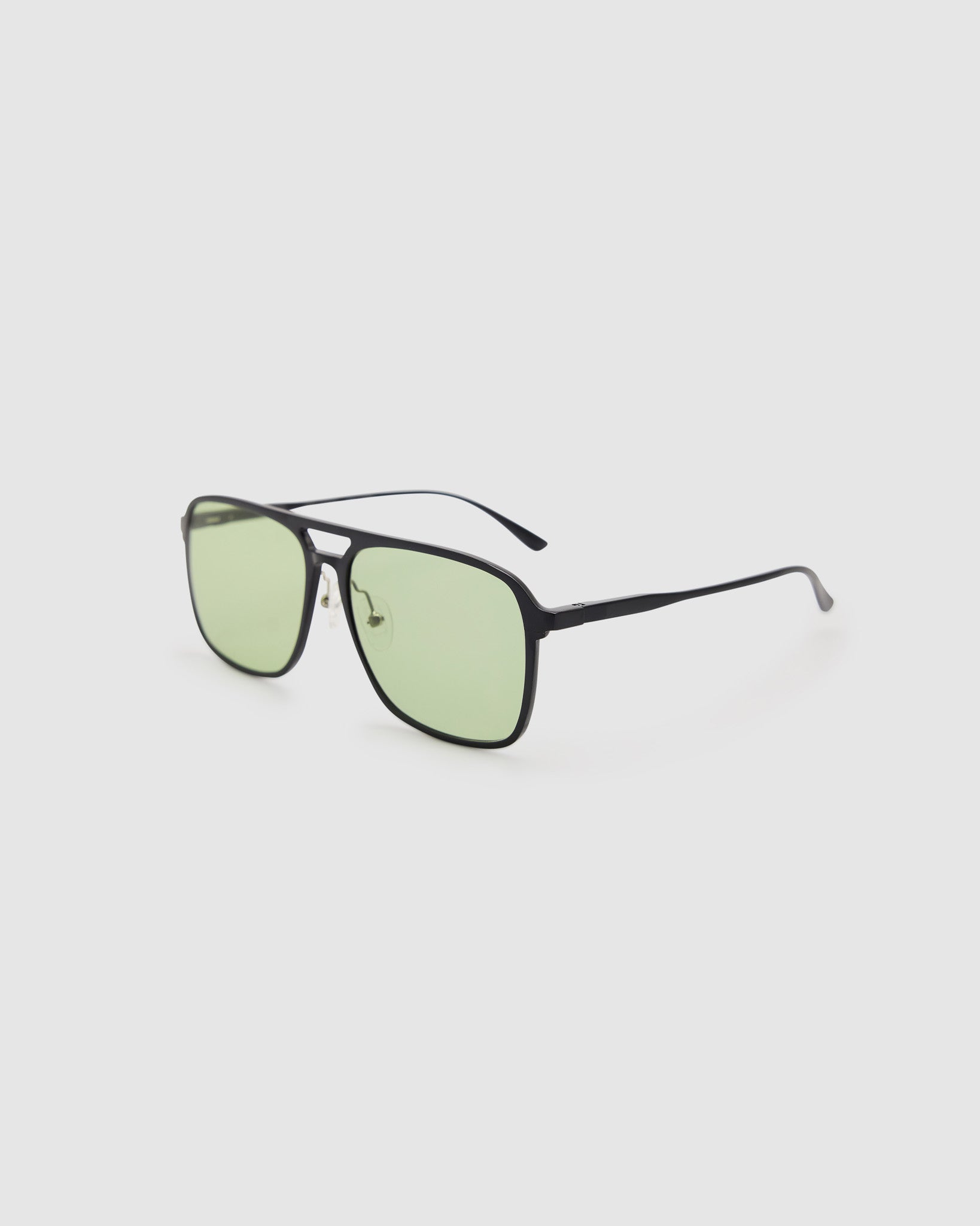 Oscar Sunglasses by Tribu Eyewear — Black Aluminium Aviator frame, Sage lens side view. 