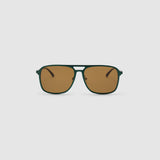 Oscar Sunglasses  by Tribu Eyewear — Forest green aviator, brown polarised lens front view studio lighting. 