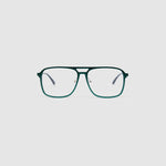 Oscar Optical  by Tribu Eyewear — Forest Green Aviator optical frame, front view studio lighting. 
