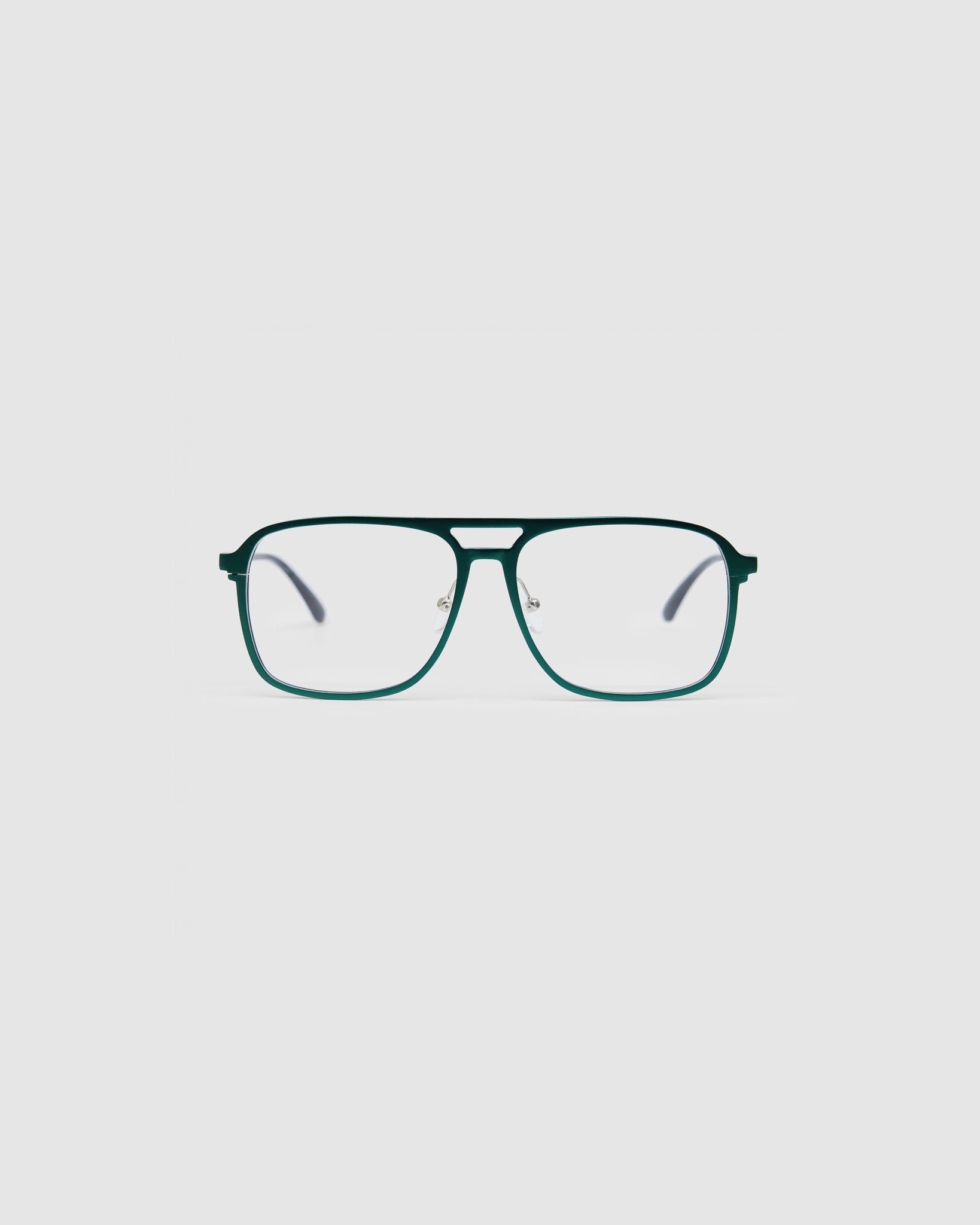 Oscar Optical  by Tribu Eyewear — Forest Green Aviator optical frame, front view studio lighting. 