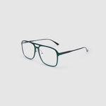 Oscar Optical  by Tribu Eyewear — Forest Green Aviator optical frame, side view studio lighting. 