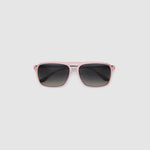 Oscar Sunglasses  by Tribu Eyewear — Metallic pink aluminium aviator, grey grad polarised lens, flat  view on grey background. 