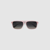 Oscar Sunglasses  by Tribu Eyewear — Metallic pink aluminium aviator, grey grad polarised lens, flat  view on grey background. 