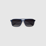 Oscar Polarised Sunglasses by Tribu Eyewear —   Midnight Blue Aluminium Aviator frame, grey grad lens, flat view light grey background.