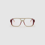The DON Optical by Tribu Eyewear — Burgundy on Smoke Aviator frame, front view studio lighting. 