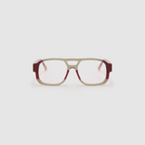 The DON Optical by Tribu Eyewear — Burgundy on Smoke Aviator frame, front view studio lighting. 