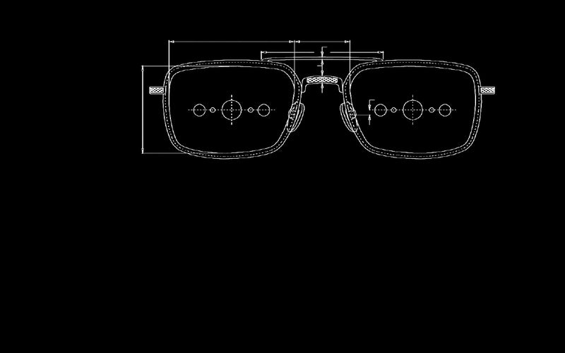 Inverted technical drawing of Zain sunglasses